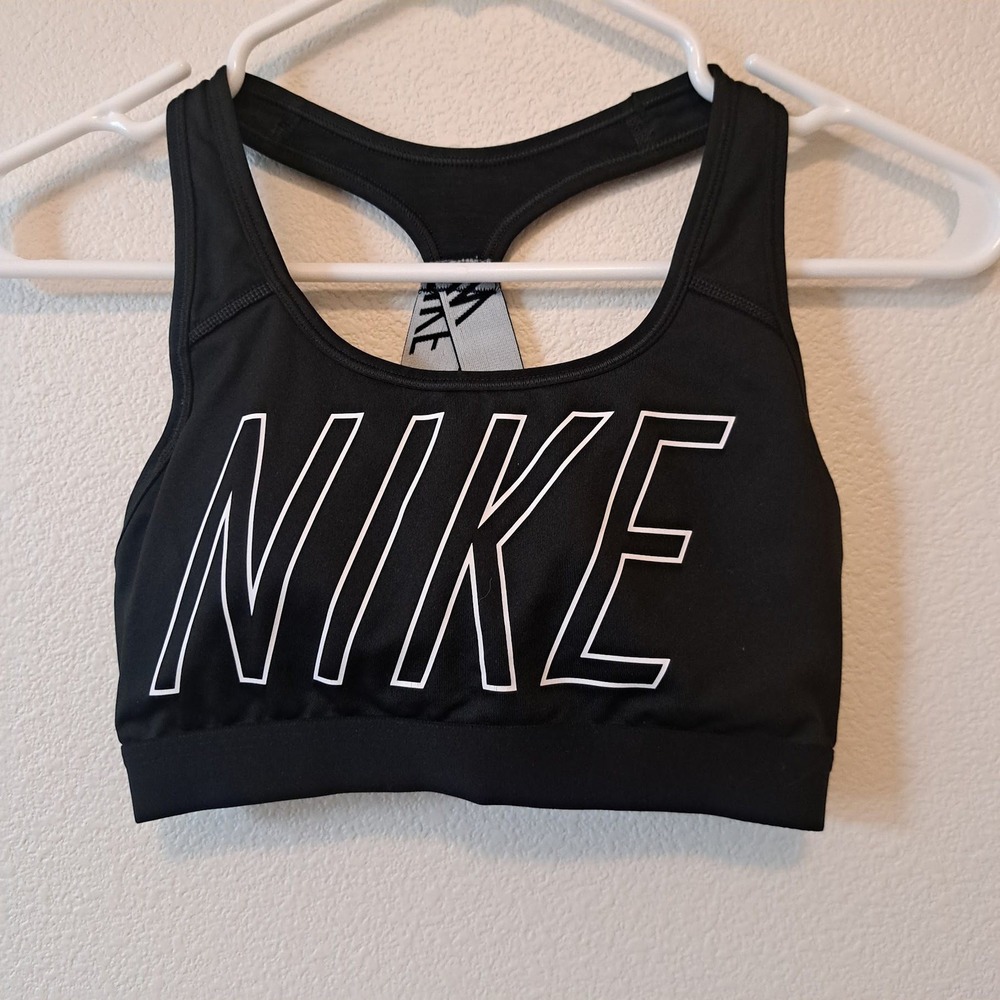 Nike Dri-FIT Women's Black Racerback Sports Bra Logo Medium Impact XS